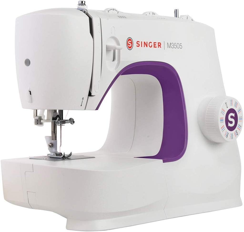 Singer M3505 Machine à Coudre Professionnelle avec 34 Points, Utilitaires, élastiques, décoratifs, Coud Tous Les Tissus, Facile pour Débutants, Couture Créative, Electrique, Portable, Domestique