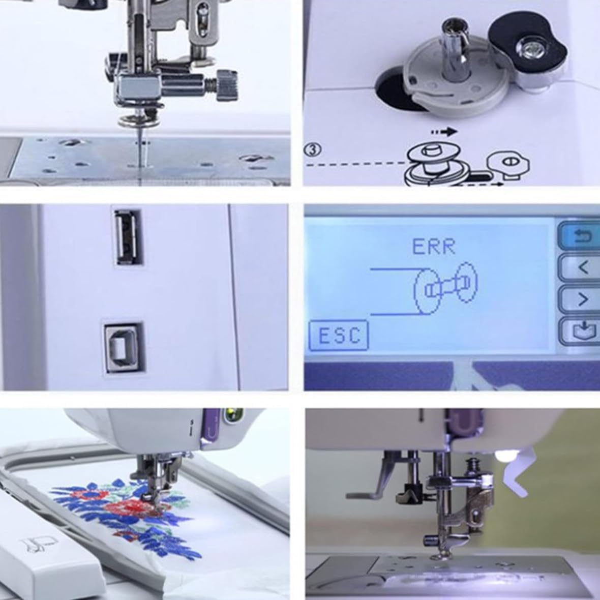Machine à coudre automatique Machine à broder électrique 158 motifs intégrés avec zone de broderie de 4" x 9,2" et écran tactile LCD, 210 lettres intégrées et 30 bordures de motifs