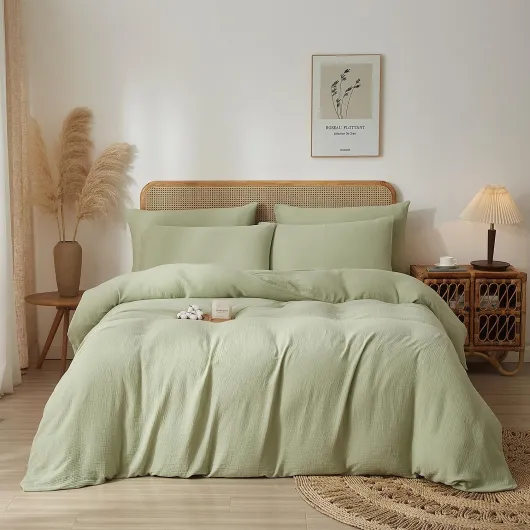 Luofanfei Housse de Couette Gaze de Coton 220x240 Vert Sauge 2 Personnes Mousseline Adulte Unie Parure de Lit Moderne Douceur Parure Housse Couette avec Fermeture Éclair avec Taies d'oreiller 65x65 Vert Sauge 220x240 cm+65x65 cm