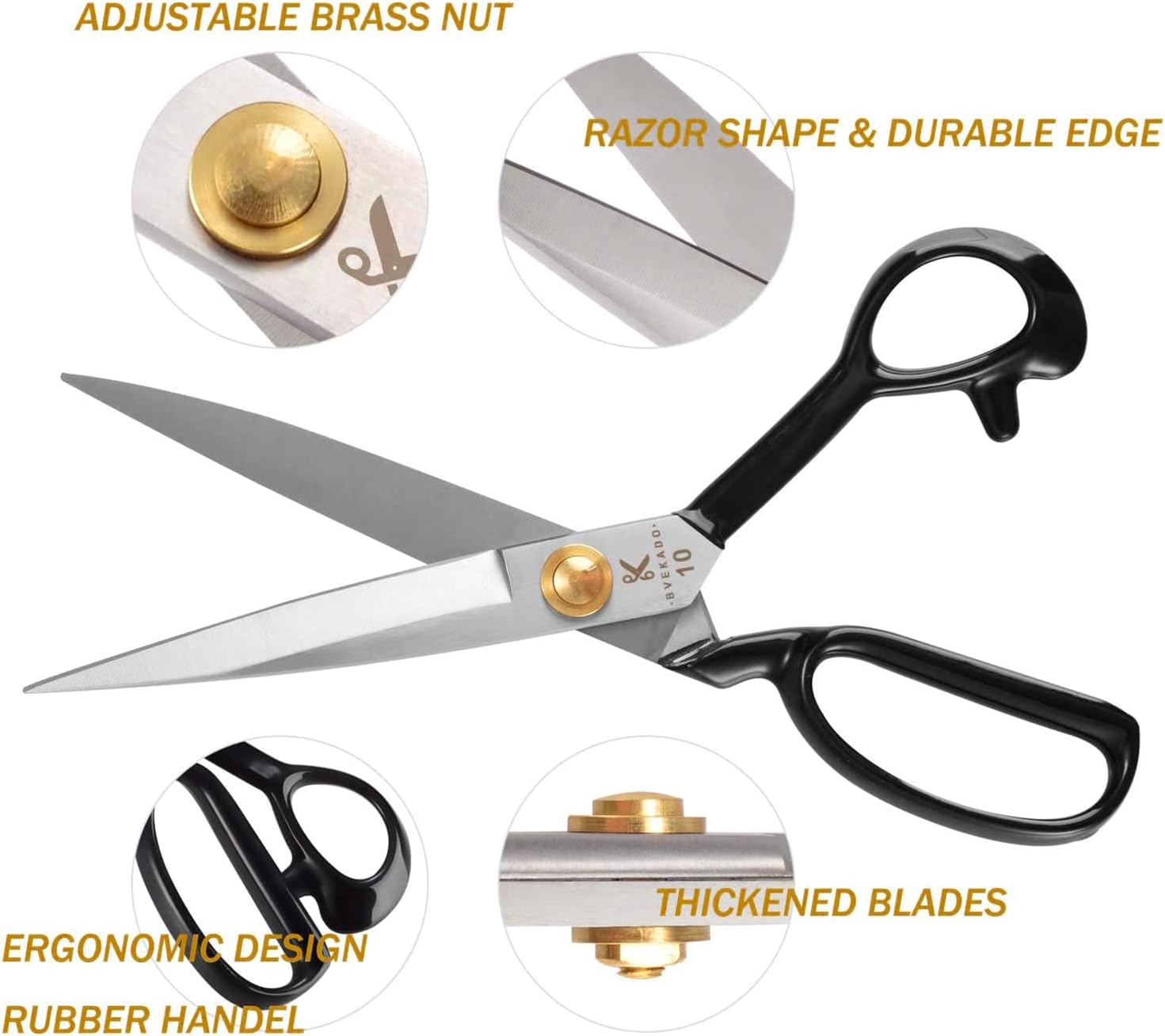 Ciseaux à tissu pour gaucher – 26,8 cm – Ciseaux de couture en acier galvanisé à haute teneur en carbone pour couper tissu, vêtements, cuir, matières premières (blanc)