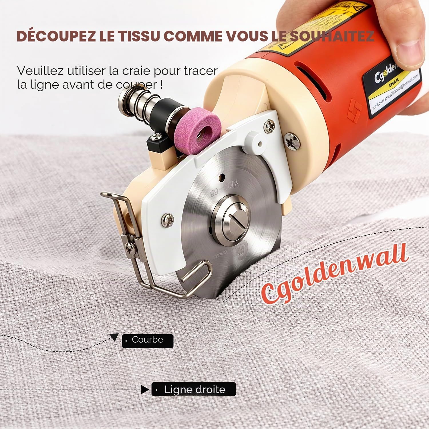 YJ-65 Ciseaux Électrique Tissu Coupe-Tissu Épaisseur de Coupe Maximale 22mm Diamètre Lame 65mm avec Fonction d'Affûtage Automatique 2400 tr/min pour Textile / Cuir / Papier 220V CE