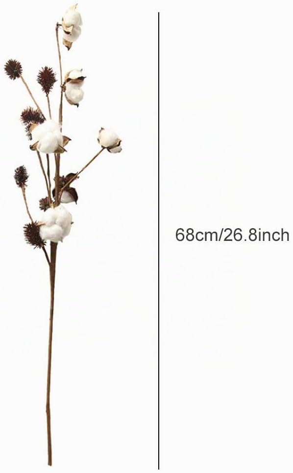 Paquet De 3 Tiges De Coton Fermes Décoration Florale Pics Rustique Style Remplisseur De Vase Rustique Coton Branches 68cm par Tige Décoration Fleur