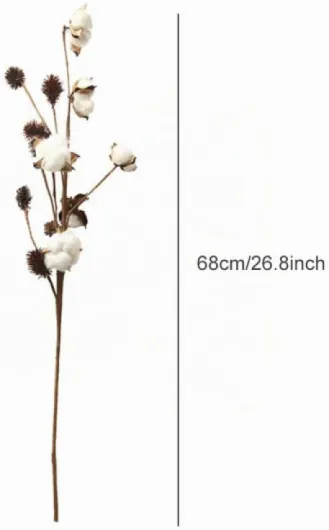 Paquet De 3 Tiges De Coton Fermes Décoration Florale Pics Rustique Style Remplisseur De Vase Rustique Coton Branches 68cm par Tige Décoration Fleur