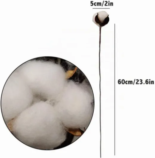 Lot de 30 Boules de Coton séchées en Coton Blanc avec bâton 60cm - Parfait pour Les couronnes, décoration de Maison de Campagne