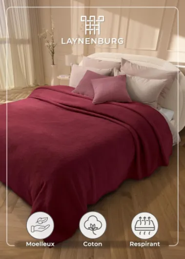 LAYNENBURG Couverture en Coton Haut de Gamme 150x200 cm – Öko-TEX 100 – Douce Couverture en Tissu mélangé Coton – Plaid pour canapé, Salon et Canapé (Bordeaux) 150x200 cm Bordeaux