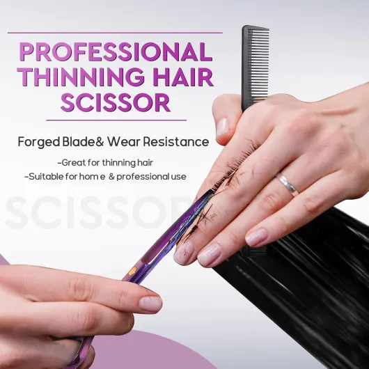 Set de ciseaux de coiffure professionnels - 10 pièces (coupe et taillage) - 6.5 pouces, violet Pourpre