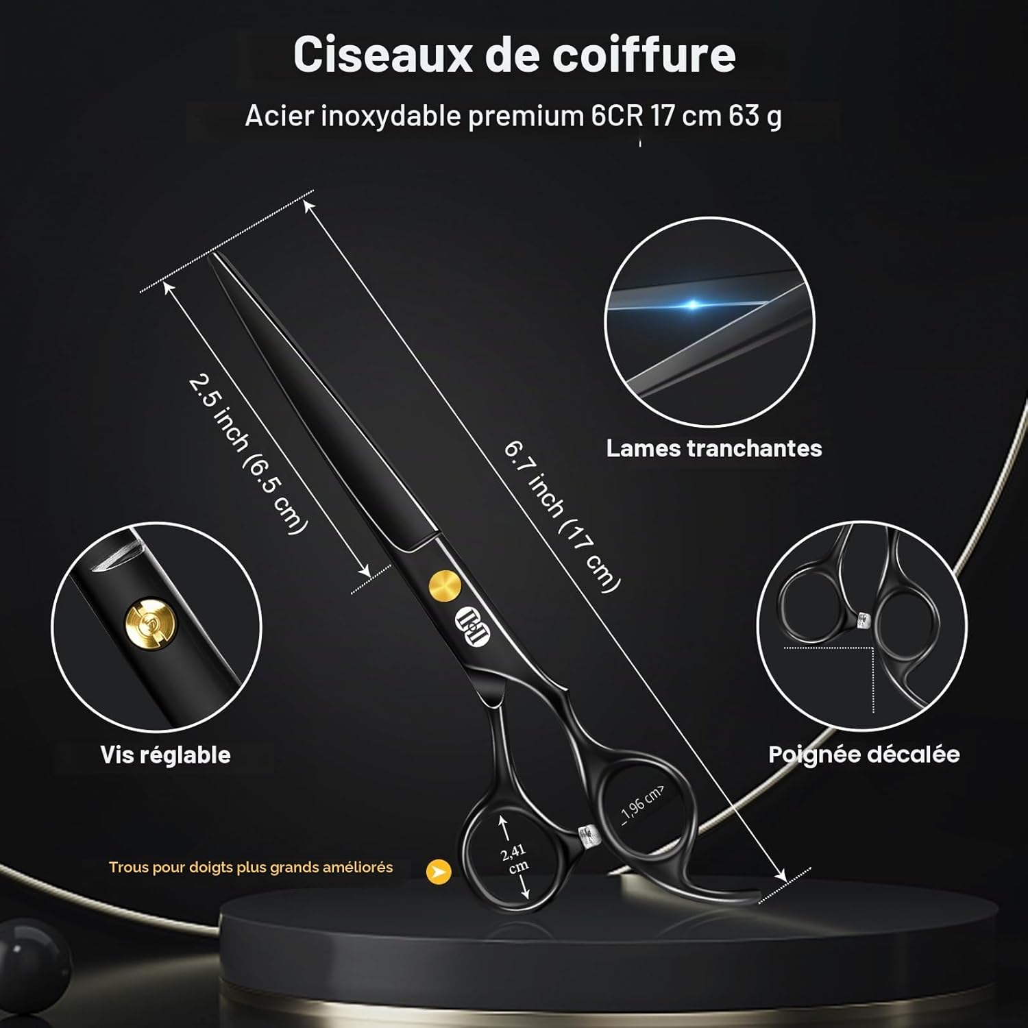 Kit Ciseaux Coiffure Professionnel, Ciseaux de Coiffure (6,7 Pouces Ciseau Cheveux & Ciseaux Desepaississant Cheveux) pour Hommes Femmes, Salon de Coiffure à Domicile (Noir) Noir Kit Ciseaux Coiffure Professionnel