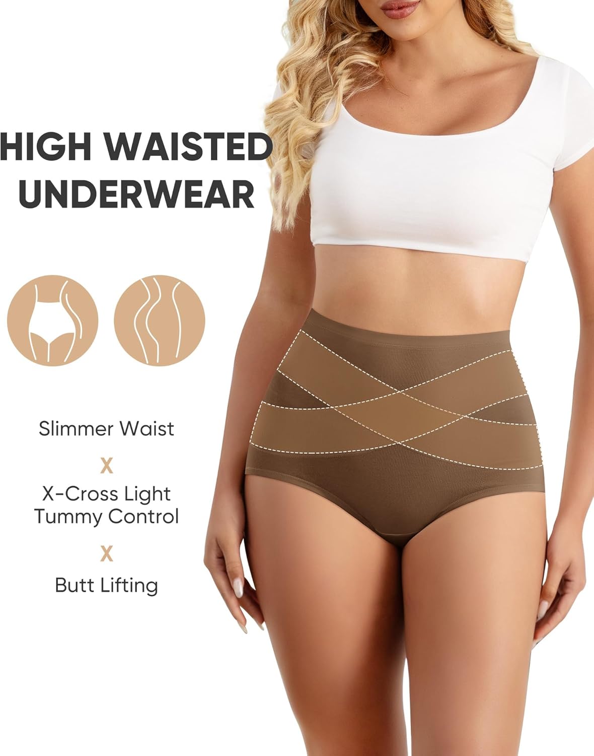 Culotte Femme Coton Taille Haute Contrôle Léger du Ventre Confortable et Respirante Couverture Intégrale Lot de 4 L Noir,bordeaux,bleu Marine,marron​