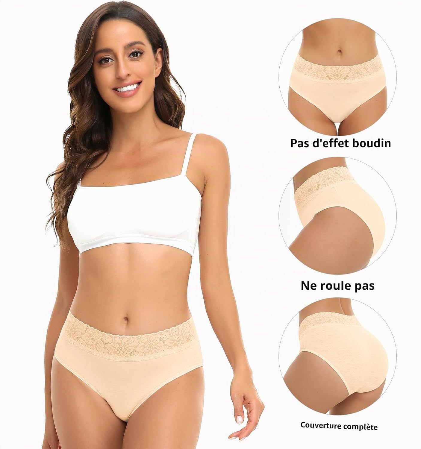 Culotte Femme Coton Confort Slips Respirant Hipster sous-vêtements Lot de 5 M Couleur Chair